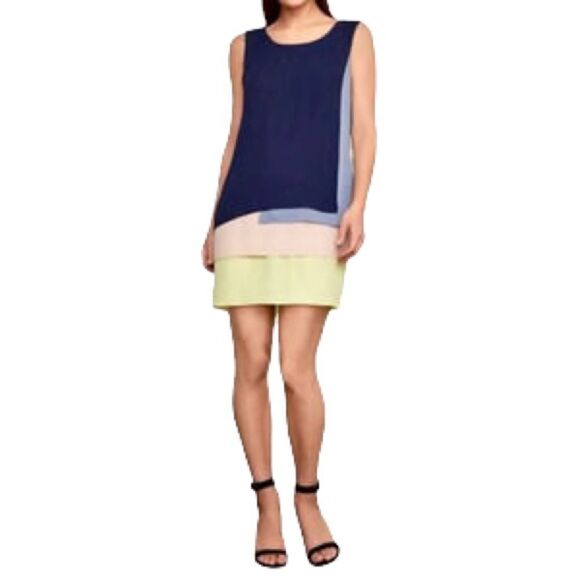 BGBGMAXAZRIA Hayley Sleeveless Color Block Tiered Tank Mini Dress Blue Yellow 2 - Picture 3 of 4